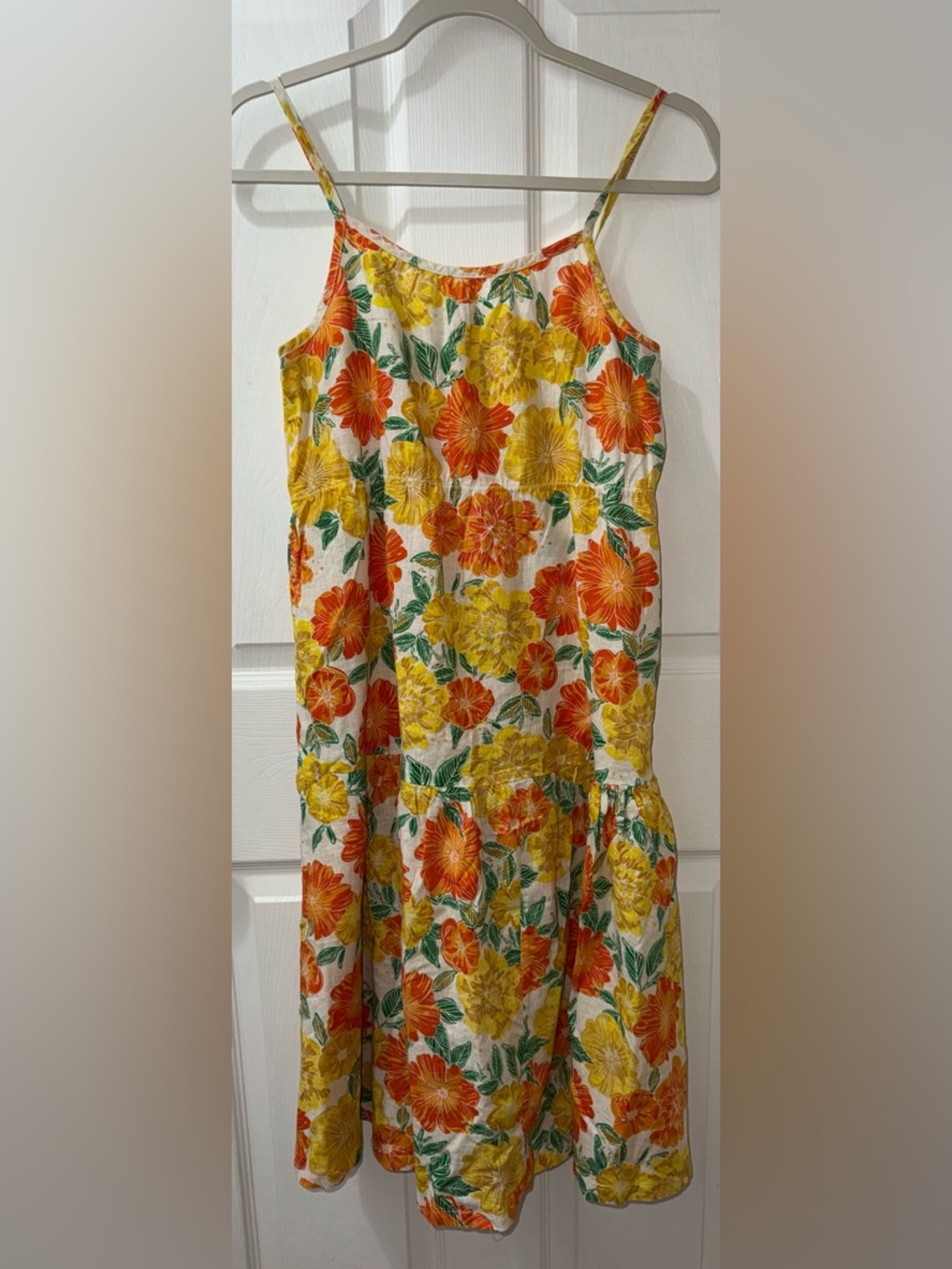 Zara Orange and Yellow Cotton Linen Floral Summer Dress Size 11-12